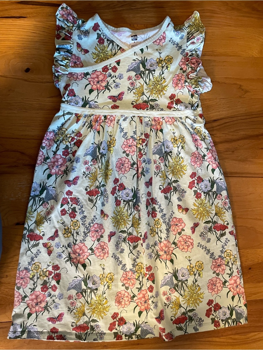 Tea Collection White Floral Flutter-Sleeve Casual Dress